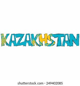 Kazakhstan Flag Text Name Country Vector illustration Hand Made