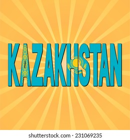 Texto de la bandera de Kazajistán con ilustración del vector de explosión de sol