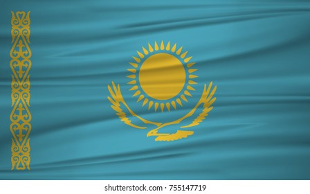 Kazakhstan flag vector. Vector flag of Kazakhstan blowig in the wind. EPS 10.