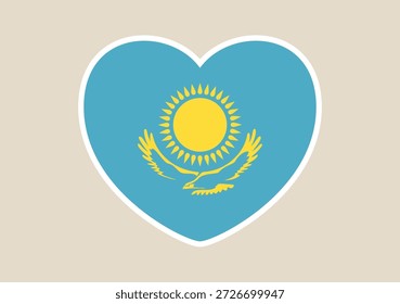 Icono de Vector de la bandera de Kazajistán dentro de un diseño de etiqueta engomada en forma de corazón que representa el patriotismo nacional y el amor..