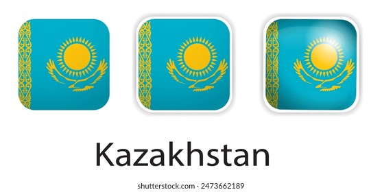 Kazakhstan flag vector icons set in the shape of rounded square