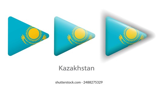 Iconos vectoriales de la bandera de Kazajistán establecidos en forma de triángulo redondeado