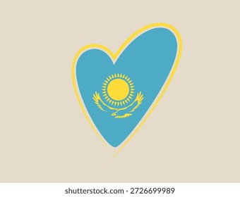 O vetor da bandeira do Cazaquistão dentro de uma forma de coração desenhado à mão que representa o amor patriótico e o orgulho nacional para o país.