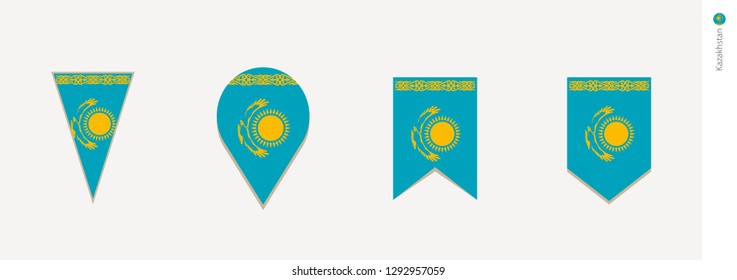 Kazakhstan flag in vertical design, vector illustration.