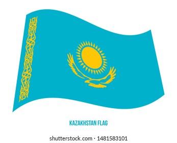 Kazakhstan Flag Waving Vector Illustration on White Background. Kazakhstan National Flag.