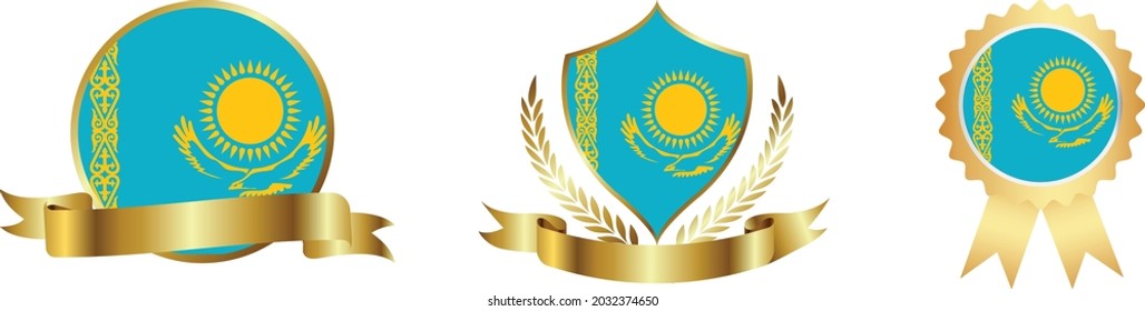 Kazakhstan flags. Symbols of countries map