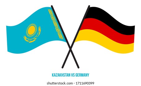 Kazakhstan and Germany Flags Crossed And Waving Flat Style. Official Proportion. Correct Colors.
