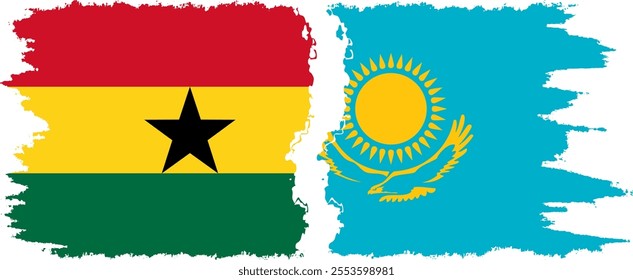 Kazakhstan and Ghana grunge flags connection, vector