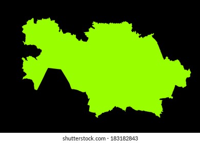 Kazakhstan green vector map silhouette high detailed isolated on black background. Country in Asia.
