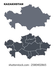 Kazakhstan grey political map simple flat illustration set