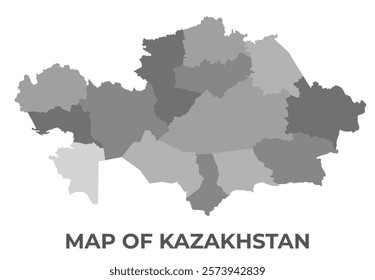 Kazakhstan Greyscale political map simple flat illustration