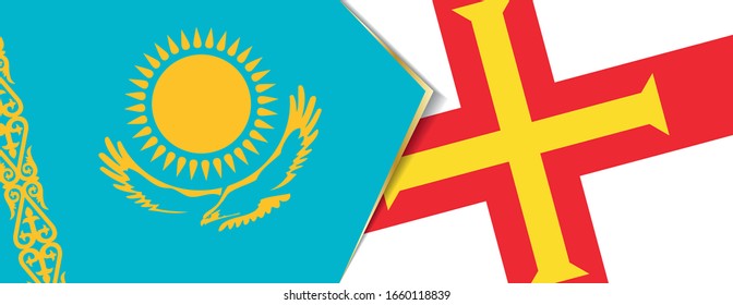 Kazakhstan and Guernsey flags, two vector flags symbol of relationship or confrontation.