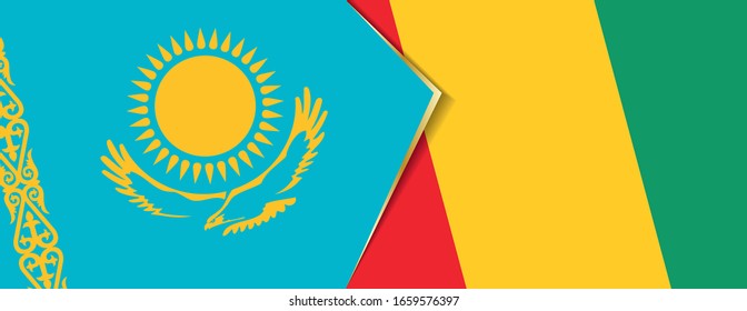 Kazakhstan and Guinea flags, two vector flags symbol of relationship or confrontation.