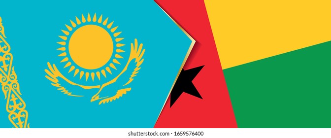 Kazakhstan and Guinea-Bissau flags, two vector flags symbol of relationship or confrontation.