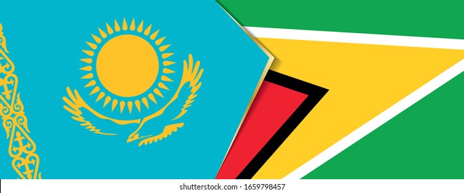 Kazakhstan and Guyana flags, two vector flags symbol of relationship or confrontation.