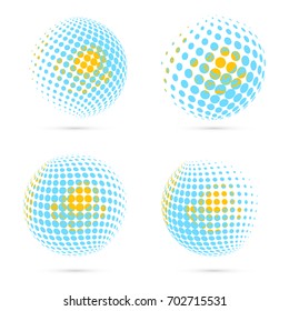 Kazakhstan halftone flag set patriotic vector design. 3D halftone sphere in national flag colors isolated on white background.