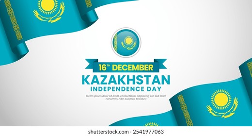 Kazakhstan happy independence day banner background design for greeting card with waving flag