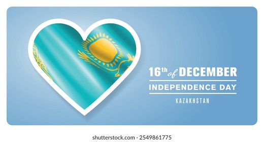 Kazakhstan happy independence day greeting card, banner vector illustration. Kazakh national holiday 16th of December design element with 3D flag