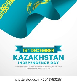 Kazakhstan happy independence day square banner background design with wavinf flag for greeting card