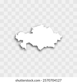 Kazakhstan high detailed vector representation of country silhouette. White color on transparent background with dropped shadow. For educational, decorative, or informational use.