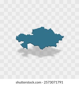 Kazakhstan high detailed vector representation of country silhouette. 3D map on transparent background with dropped shadow. For educational, decorative, or informational use.