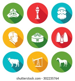 Kazakhstan Icons Set. Vector Illustration. Isolated Flat Icons collection on a color background for design