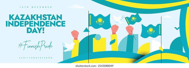 Kazakhstan independence day, 16th December celebration cover banner. Kazakhstan independence day cover banner with its flags, modern abstract art elements in flag colours. The day recalls its freedom