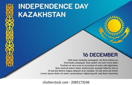 Antecedentes del Día de la Independencia de Kazajistán. 16 de diciembre. Copiar área de espacio. Tarjeta de felicitación, banner, ilustración vectorial. Con la bandera nacional de Kazajistán. Diseño premium y de lujo