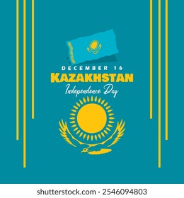 Kazakhstan Independence Day to celebrate on December 16th. Kazakhstan flag flying on light blue background. Happy Independence Day.