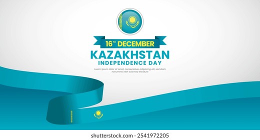 Kazakhstan Independence day Celebration Banner Background with Waving Ribbon Flag