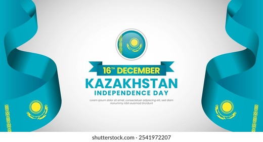 Kazakhstan Independence day Celebration Banner Background with Waving Ribbon Flag