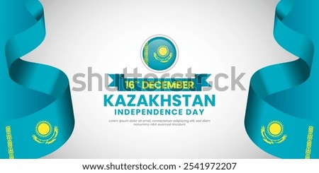 Kazakhstan Independence day Celebration Banner Background with Waving Ribbon Flag