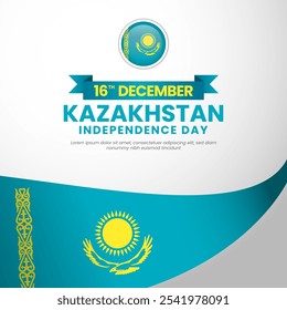 Kazakhstan independence day celebration Square Banner Background with waving ribbon flag and text space