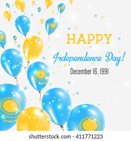 Tarjeta de felicitación del Día de la Independencia de Kazajistán. Globos voladores en colores nacionales kazajos. Feliz Día de la Independencia, Vector de Kazajistán Ilustración.