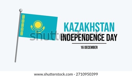 Kazakhstan Independence Day poster vector illustration. Kazakhstan flag on a pole icon. Waving flag of Kazakhstan symbol. 16 December. Template for background, banner, card. Important day