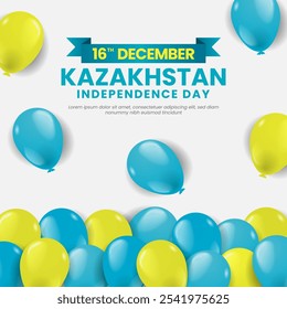 Kazakhstan Independence Day Square Banner Background with Balloons in Kazakhstani National Colors