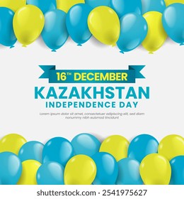 Kazakhstan Independence Day Square Banner Background with Balloons in Kazakhstani National Colors