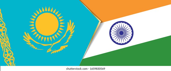 Kasachstan und Indien Flaggen, zwei Vektorillustrationen Flaggen Symbol für Beziehung oder Konfrontation.