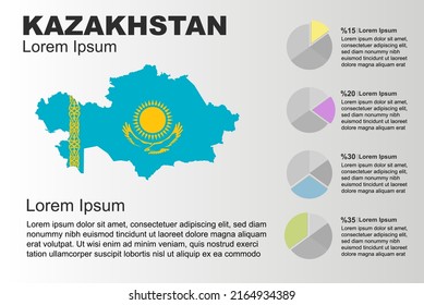 Kazakhstan infographic general use vector template with pie chart, copy space statistics idea, Kazakhstan country flag map with graphic, presentation idea, blank area graph for data,