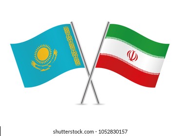 Kazakhstan and Iran flags. Vector illustration.