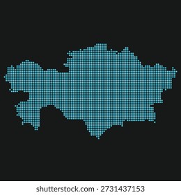 Mapa de Grade de Ponto Azul Claro do Cazaquistão em Preto para Inteligência Artificial Soberana e Ciberdefesa. Mapa do Cazaquistão pontilhado mapa de estilo.