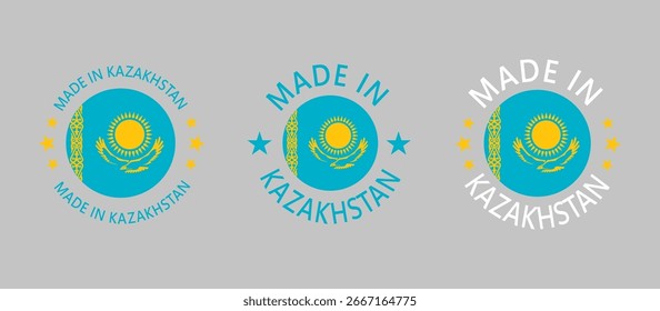 Kazakhstan Made in Stamp in circle with flag on white background