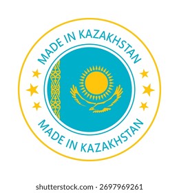 Kazakhstan Made in Stamp in circle with flag Vector template on white background