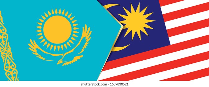 Kazakhstan and Malaysia flags, two vector flags symbol of relationship or confrontation.