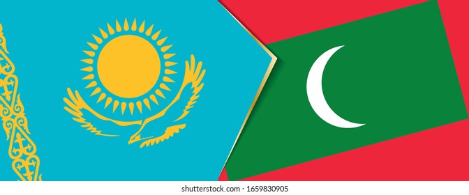 Kazakhstan and Maldives flags, two vector flags symbol of relationship or confrontation.