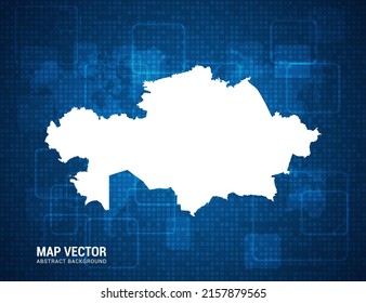Kazakhstan map with abstract blue background technology pixel board texture.