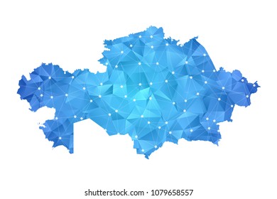 Kazakhstan Map - Abstract geometric rumpled triangular low poly style gradient graphic on white background , line dots polygonal design for your . Vector illustration eps 10.