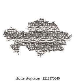 Kazakhstan map abstract schematic from black ones and zeros binary digital code. Vector illustration.