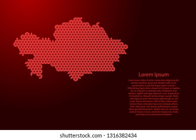 Kazakhstan map abstract schematic from red triangles repeating pattern geometric background with nodes for banner, poster, greeting card. Vector illustration.