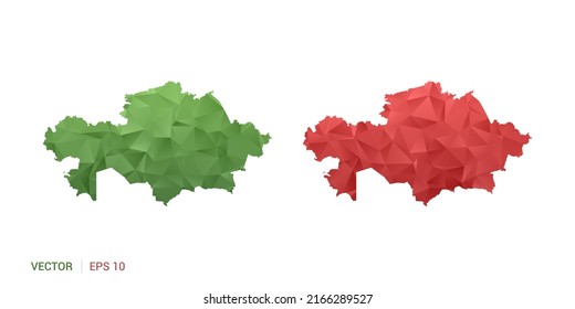 Mapa kazajo de polígono vector abstracto conjunto color verde y rojo de la pareja.